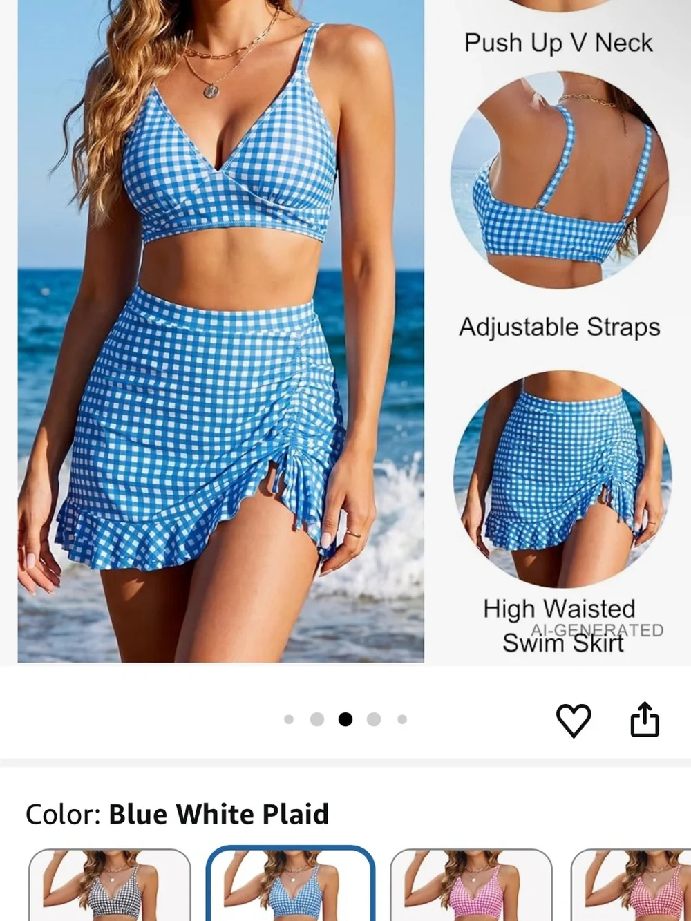 Blue Gingham 2 piece bathing suit new with tags- Women size medium